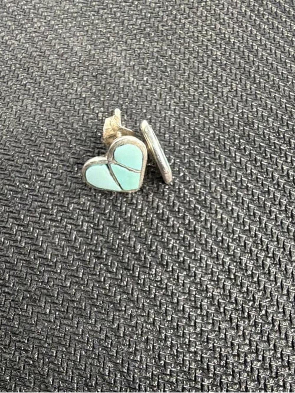 Silver Heart Stud Earrings with Light Turquoise Inlay